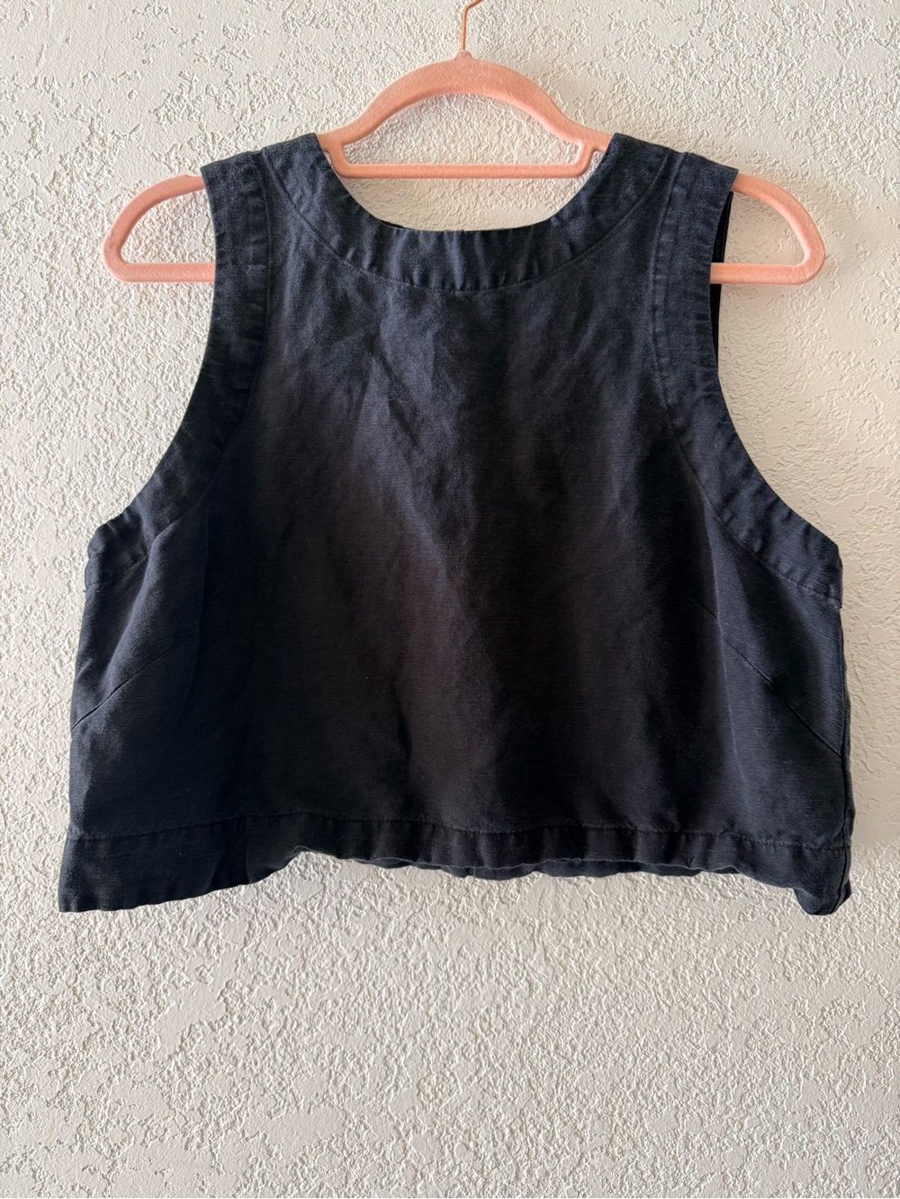 MARINE LAYER Quinn Linen Black Boho Minimalist Crop Tank Top Relaxed Fit Sz Med